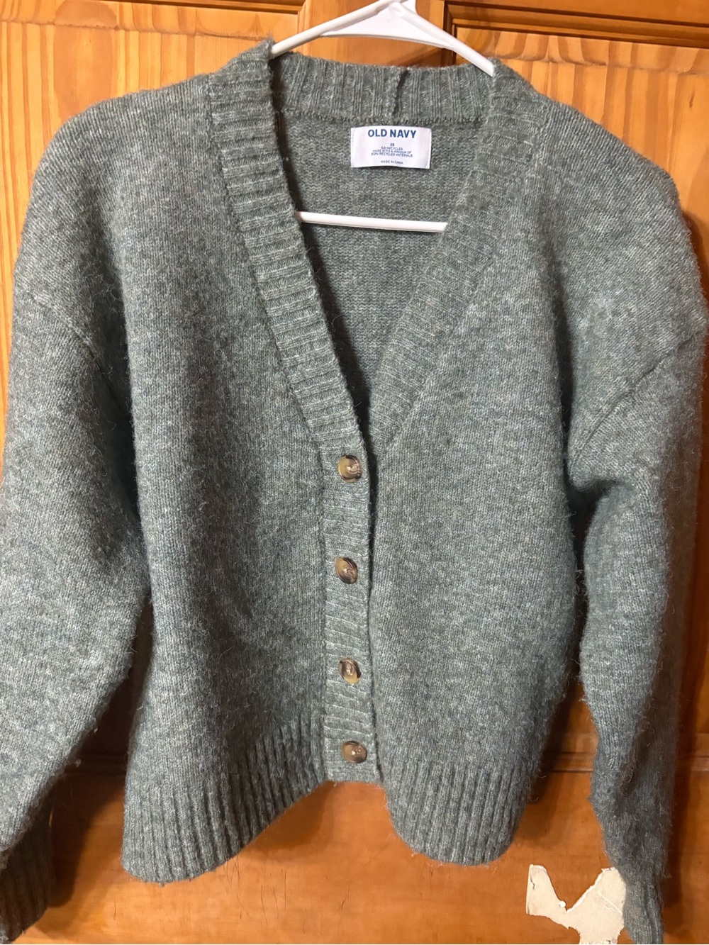 Old Navy Heathered Sage Green V-Neck Button Front Cardigan